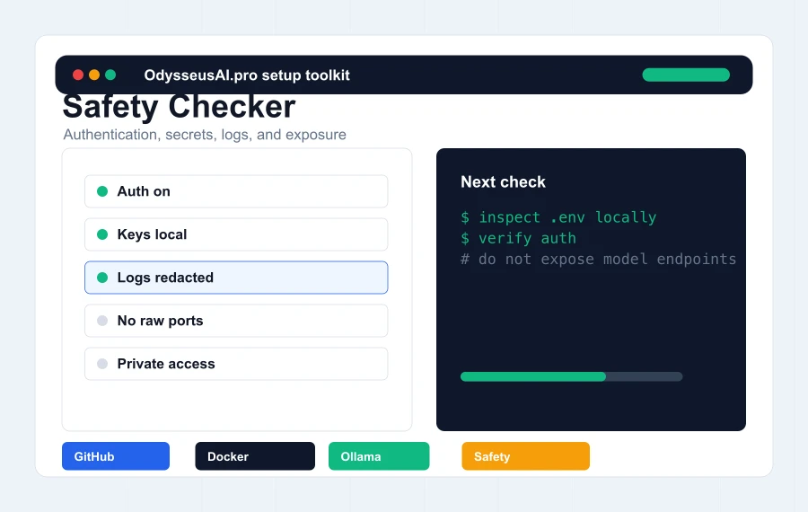 Odysseus AI safety checker for localhost, authentication, API keys, and public exposure